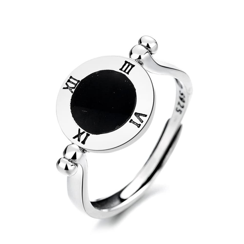 KUAIOUU Jewelry Women's Ring Sterling Silver Women's Vintage Roman Numeral Disc Design Opening Adjustable Ring
