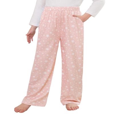 Arshiner Pajama Pants for Girls Long Sleep Plaid Pants Soft Lounge Pj Bottoms with Pockets Pink Star 11-12 Years