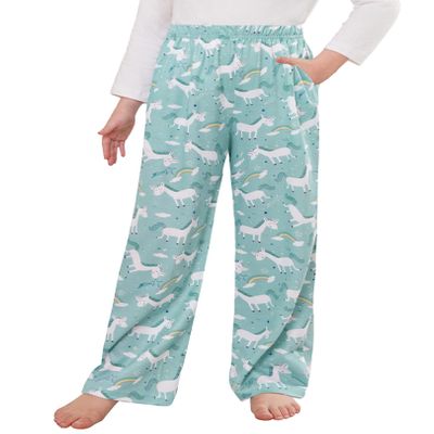 Arshiner Pajama Pants for Girls Long Sleep Plaid Pants Soft Lounge Pj Bottoms with Pockets Light Blue Rainbow Horses 11-12 Years