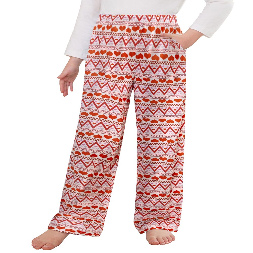 Arshiner Pajama Pants for Girls Long Sleep Plaid Pants Soft Lounge Pj Bottoms with Pockets Striped Heart-Red White 10-11 Years