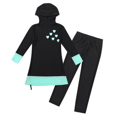 Yruioon Kids Girls Modest Hijab Burkini UPF 50+ Swim Cover Up Sets Athletic Rashguard Sets Swimsuits Black 8-10 Years