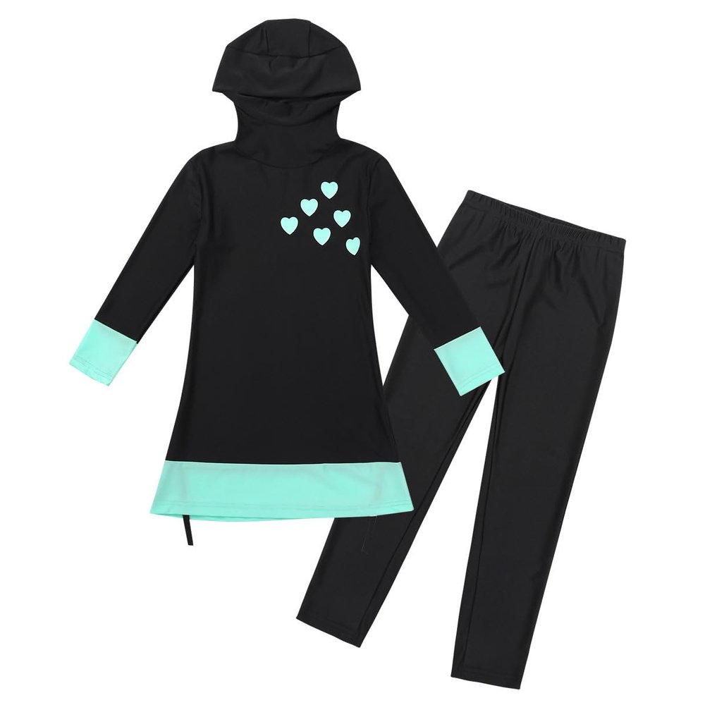 Yruioon Kids Girls Modest Hijab Burkini UPF 50+ Swim Cover Up Sets Athletic Rashguard Sets Swimsuits Black 8-10 Years