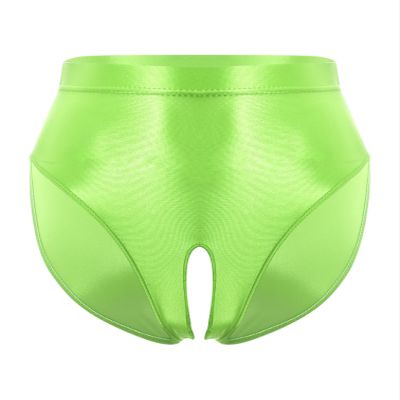 YiZYiF Sissy Panties Men's Silky Glossy Underwear Bikini Thongs Oily Swimming Lingerie Briefs 2# Fluorescent Green A X-Large