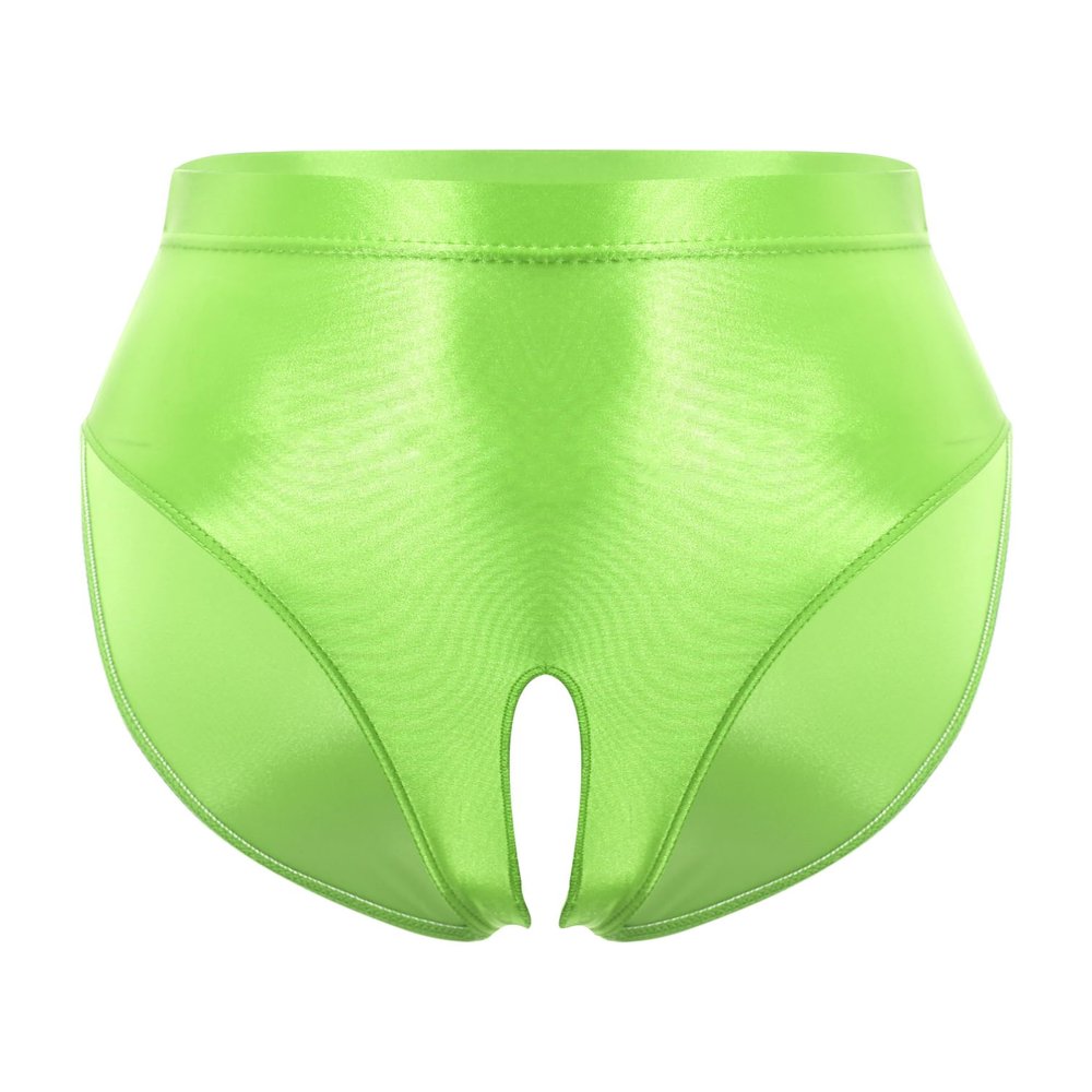 YiZYiF Sissy Panties Men's Silky Glossy Underwear Bikini Thongs Oily Swimming Lingerie Briefs 2# Fluorescent Green A X-Large