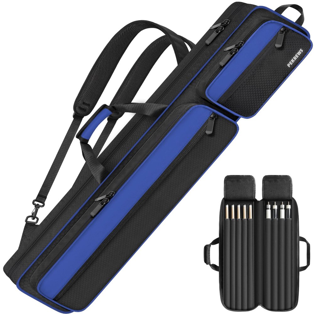 PEKREWS Pool Cue Case, Pool Stick Case 4x5 with Multiple Pockets Holds 4 Butts 5 Shafts, Soft Padded Sturdy Pool Cue Bag, Billiard Cue Backpack with Adjustable Shoulder Straps for Men and Women