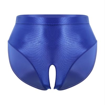 YiZYiF Sissy Panties Men's Silky Glossy Underwear Bikini Thongs Oily Swimming Lingerie Briefs 2# Blue A Large