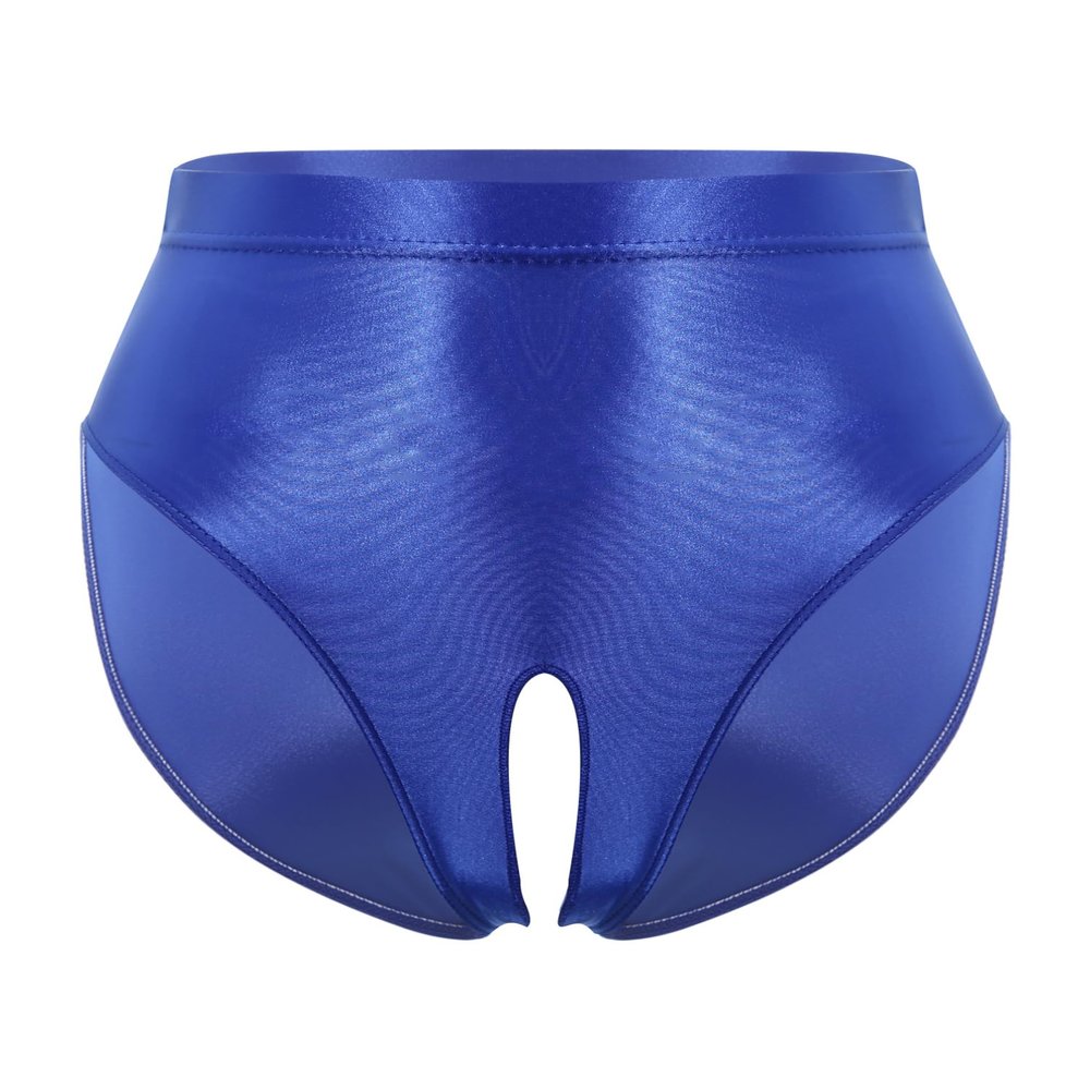 YiZYiF Sissy Panties Men's Silky Glossy Underwear Bikini Thongs Oily Swimming Lingerie Briefs 2# Blue A Large