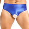 YiZYiF Sissy Panties Men's Silky Glossy Underwear Bikini Thongs Oily Swimming Lingerie Briefs 2# Blue A Large view 2