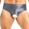 Hedmy Men Shiny Oil Silk Low Rise Underwear Elastic Bikini Briefs Thongs Swimwear Underpants Panties Grey X-Large view 2