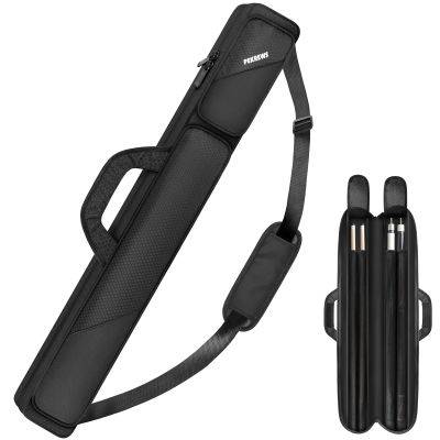 PEKREWS Pool Cue Case - 2x2 Holds 2 Sticks With 2 Accessory Zipper Pockets, Sturdy Polyester Carry Bag With Shoulder Strap Handle, Soft Billiard Sling Bag for Men and Women