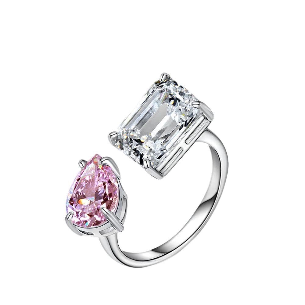 KUAIOUU Jewelry Women's Ring Women's Silver Ring 7.5ct High Carbon Diamond Ring Personality Two Tone Women's Ring Engagement Wedding Ring(Pink White7)