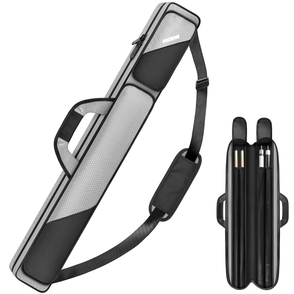 PEKREWS Pool Cue Case, Pool Stick Case 2x2 Holds 2 Sticks with 2 Accessory Zipper Pockets, Sturdy Polyester Pool Cue Carry Bag with Shoulder Strap Handle, Soft Billiard Cue Sling Bag for Men and Women