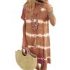 KnjoFly Tie-Dye Striped Short-Sleeve Loose T-Shirt Dress, Summer Casual V Neck Sundress, Beach Dresses for Women (Khaki,4XL) view 1