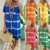 KnjoFly Tie-Dye Striped Short-Sleeve Loose T-Shirt Dress, Summer Casual V Neck Sundress, Beach Dresses for Women (Khaki,4XL) view 2