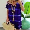 KnjoFly Tie-Dye Striped Short-Sleeve Loose T-Shirt Dress, Summer Casual V Neck Sundress, Beach Dresses for Women (Khaki,4XL) view 4