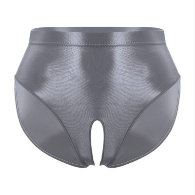YiZYiF Sissy Panties Men's Silky Glossy Underwear Bikini Thongs Oily Swimming Lingerie Briefs 2# Grey A Medium