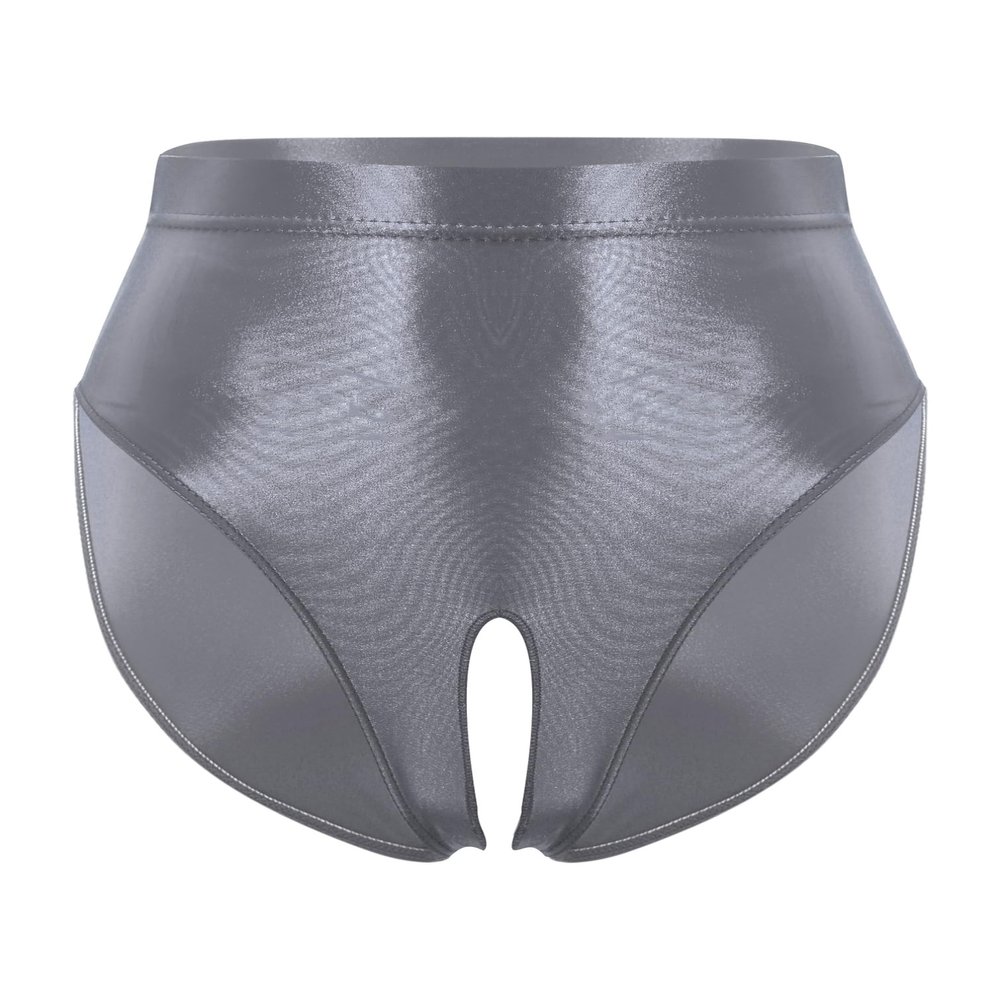 YiZYiF Sissy Panties Men's Silky Glossy Underwear Bikini Thongs Oily Swimming Lingerie Briefs 2# Grey A X-Large