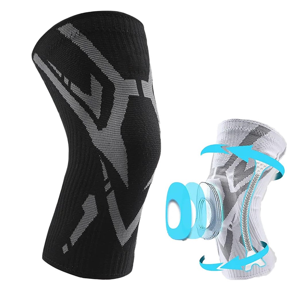 Reyneey Knee Braces for Knee Pain, Sleeve Brace for Knee Pain Bone on Bone, Knee Compression Sleeve with Patella TPE Pad & Side Stabilizers for Women Men (1*Black, XL)
