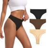 Xlndsoea High Waisted Thongs Underwear for Women Stretchy Ribbed Cotton Black Coffee Nude Color Panties Breathable High Cut Underwear 3-Pack Size 2X-Large view 1