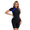 HULIJA Women's Short Sleeve One-Piece Swimsuit Zipper Front Rash Guard Beachwear Bathing Suit Athletic Surf Swimsuit Blue X-Large view 1