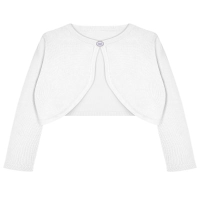 Arshiner Girls Open Front Shrug Cardigan Kids Children Knit Long Sleeve Bolero with Button Closure White 10-11 Years