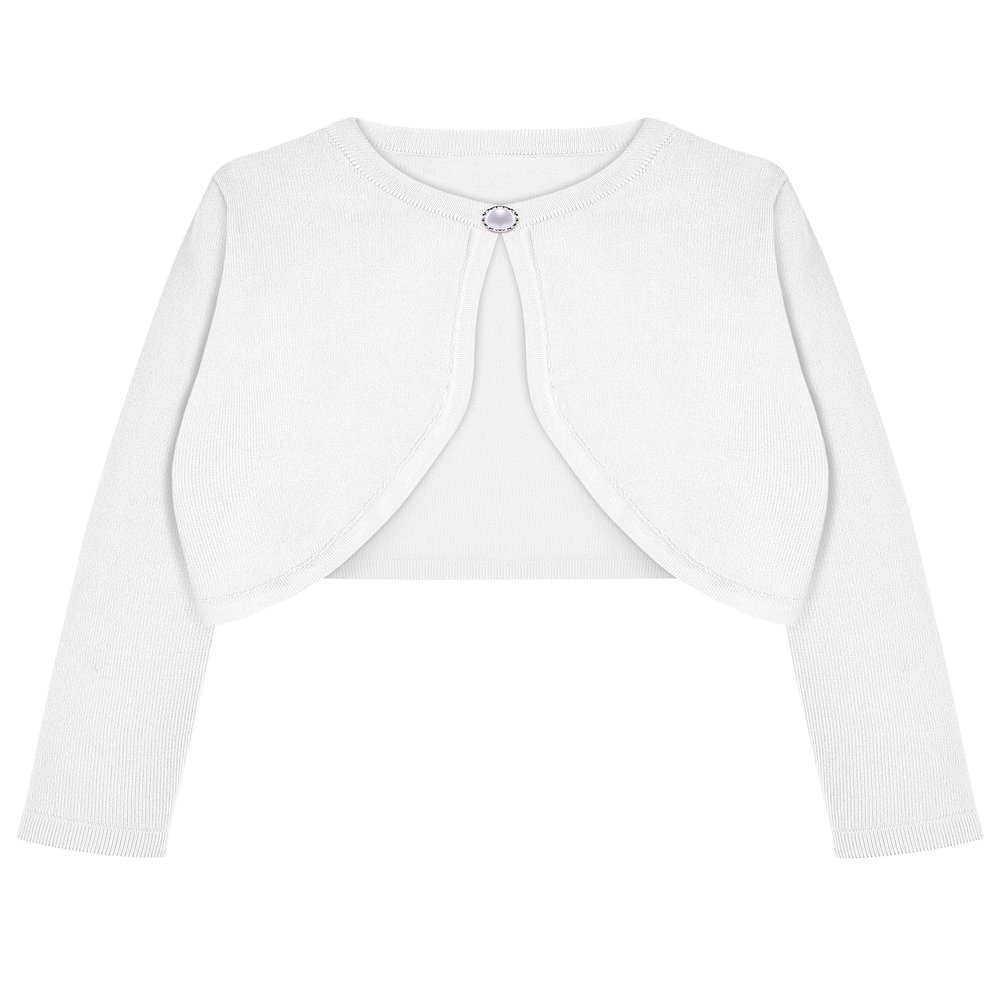 Arshiner Girls Open Front Shrug Cardigan Kids Children Knit Long Sleeve Bolero with Button Closure White 10-11 Years