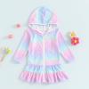 Mubineo Toddler Girl Long Sleeve Swimsuit Beach Dress Cute Cover Ups Ruffle Bathing Suit Cover Up Kimono Kids Swimwear (Rainbow, 4-5 Years) view 2