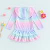 Mubineo Toddler Girl Long Sleeve Swimsuit Beach Dress Cute Cover Ups Ruffle Bathing Suit Cover Up Kimono Kids Swimwear (Rainbow, 4-5 Years) view 3
