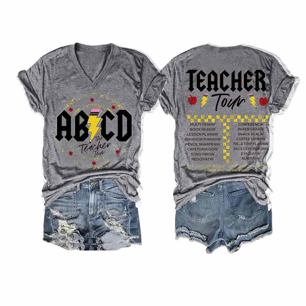 ABCD Teacher T Shirt ABCD Teacher Sweatshirt ABCD Oversized Shirt Tank Vintage Tee V-Neck T Shirts Fun Gift Cute T Teacher Tshirts Grey
