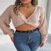Women's Sexy V-Neck Long-Sleeved Midriff-Baring Sweater Casual Crop Top (Color : Pink, Size : Large) view 1