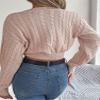 Women's Sexy V-Neck Long-Sleeved Midriff-Baring Sweater Casual Crop Top (Color : Pink, Size : Large) view 2