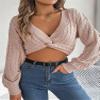 Women's Sexy V-Neck Long-Sleeved Midriff-Baring Sweater Casual Crop Top (Color : Pink, Size : Large) view 3