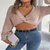Women's Sexy V-Neck Long-Sleeved Midriff-Baring Sweater Casual Crop Top (Color : Pink, Size : Large) view 4