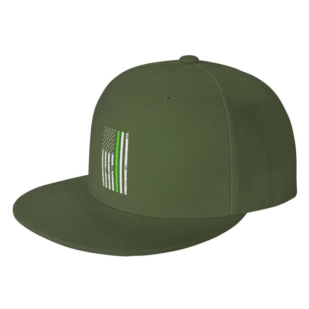 POOEDSO Thin Green Line U.S.A Flag Snapback Hats for Men Baseball Cap Trucker Hat Flat Brim Hats