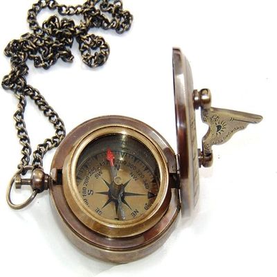 NineFit Basics Handmade Brass Sundial Compass with Chain for Traveler Inspirational Adventurer Wedding Baptism Gift Nautical Small Compass., Brown Antique