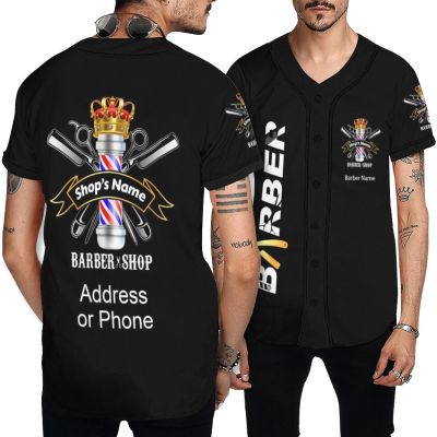 Men's Barber Smock Personalized Barbershop Logo Name, Hairdresser Baseball Softball Jersey Shirts, Barber Jackets Uniforms