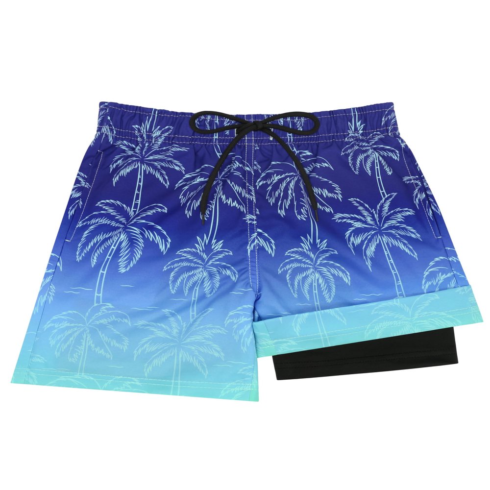 Sarfel Boys' Swim Trunks 8-10 - Kids Swimwear Shorts, Blue Gradient Coconut Palm