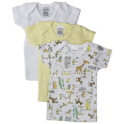 Bambini 100% Cotton Rib Knit Infant Baby Boy Baby Girl Unisex Short Sleeve Tee 3 Pack (Yellow/White/Print Crocodile) Size Newborn (0-6 Months) by Miracle USA