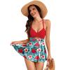 OBEEII Swim Dresses for Women Tummy Control One Piece Swimsuit with Short Adjustable Straps Push up Swimsuit Dress Front Cutout High Wasit Skirt Bathing Suit Dress Red+Green Floral XXL view 2