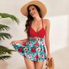 OBEEII Swim Dresses for Women Tummy Control One Piece Swimsuit with Short Adjustable Straps Push up Swimsuit Dress Front Cutout High Wasit Skirt Bathing Suit Dress Red+Green Floral XXL view 3