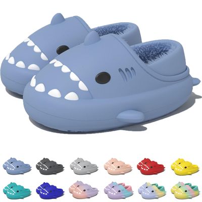 Jfxgjuv Sharklas Polares, Sharky Originales De Invierno, Shark Slides Winter, Winter Warm Cozy Plush Waterproof Non-Slip Cloud Shark Slides Slippers for Men Women (Blue Full,5.5-6 Women/4-4.5 Men)