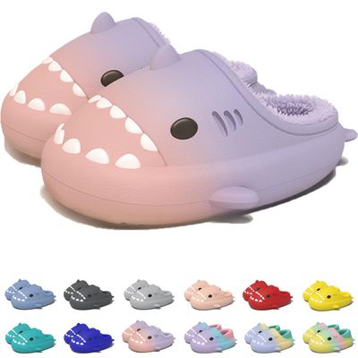 Jfxgjuv Sharklas Polares, Sharky Originales De Invierno, Shark Slides Winter, Winter Warm Cozy Plush Waterproof Non-Slip Cloud Shark Slides Slippers for Men Women (Pink Purple,7-7.5 Women/5.5-6 Men)