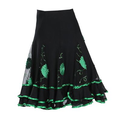 APLVFFZH Ballroom Dance Skirt Dancing Costume Stage Performance for Women, Green, Length 64cm