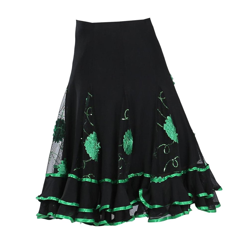 APLVFFZH Ballroom Dance Skirt Dancing Costume Stage Performance for Women, Green, Length 64cm