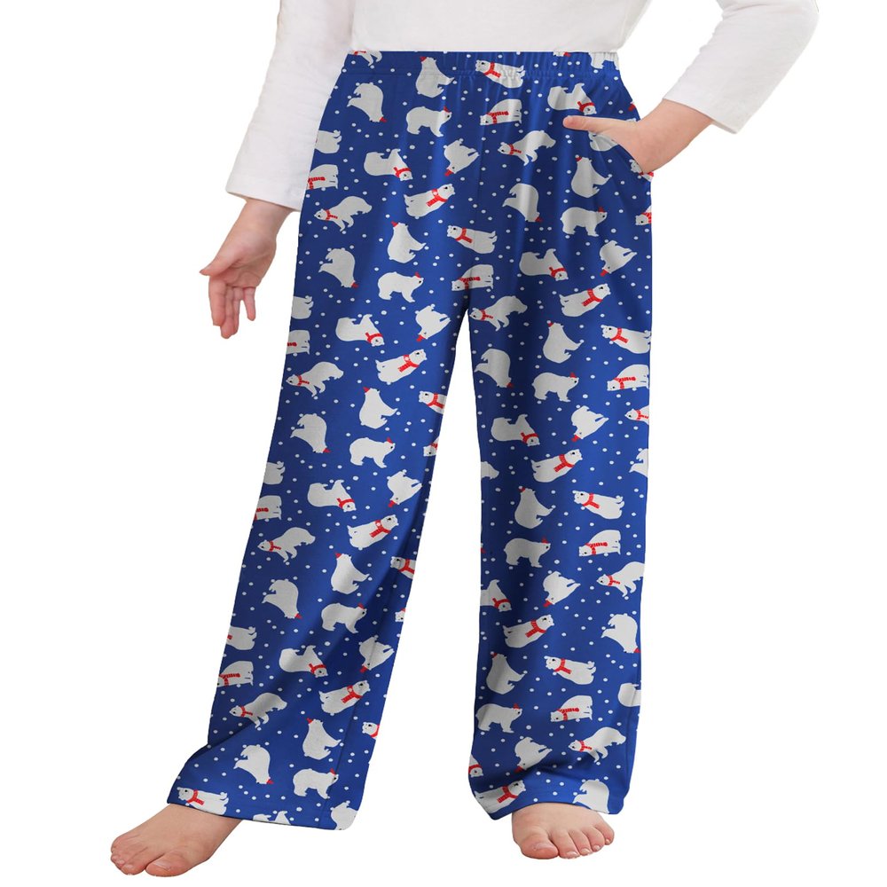 Arshiner Pajama Pants for Girls Long Sleep Plaid Pants Soft Lounge Pj Bottoms with Pockets Blue Christmas Polar Bear 4-5 Years