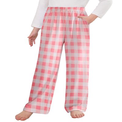 Arshiner Pajama Pants for Girls Long Sleep Plaid Pants Soft Lounge Pj Bottoms with Pockets Plaid-Pink White 8-9 Years