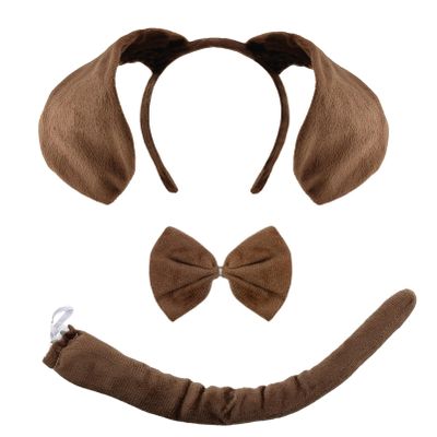 Brown Dog Ears and Tail Dog Ears Headband With Tail and Bow Tie, Puppy Ear Costume Headband Set for Halloween Festival Party Cosplay, with Bendable Design, Not a Toy, For users aged 15 and Above.