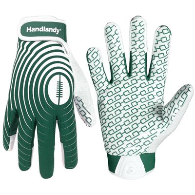 HANDLANDY Youth Football Gloves, Sticky Wide Receiver Gloves for Kids, White and Gold Stretch Fit Football Glove (White and Green, Large)