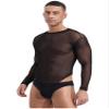 Manyakai Mens Long Sleeve Sheer Bodysuits Thongs Ultra Thin Mesh Leotard Tops Undershirts Nightwear Black Medium view 2