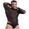 Manyakai Mens Long Sleeve Sheer Bodysuits Thongs Ultra Thin Mesh Leotard Tops Undershirts Nightwear Black Medium view 3